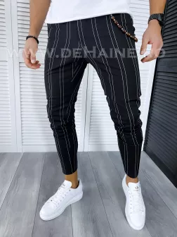 Pantaloni barbati casual regular fit negri in dungi B1704 Z33-4